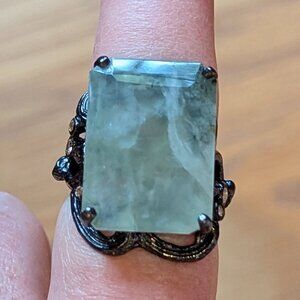 RING 32 ct+ Natural Prehnite with Cubic Zirconia accents 925 Size 8